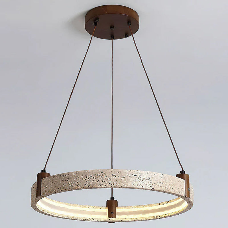 Travertine Ring Chandelier With Walnut Wood And Integrated LED