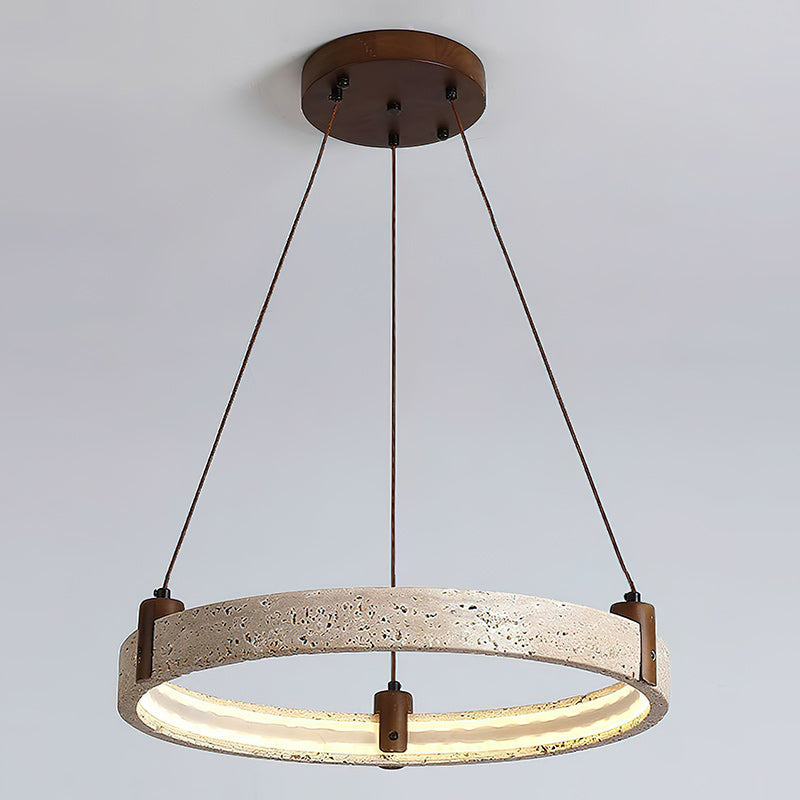Travertine Ring Chandelier With Walnut Wood And Integrated LED