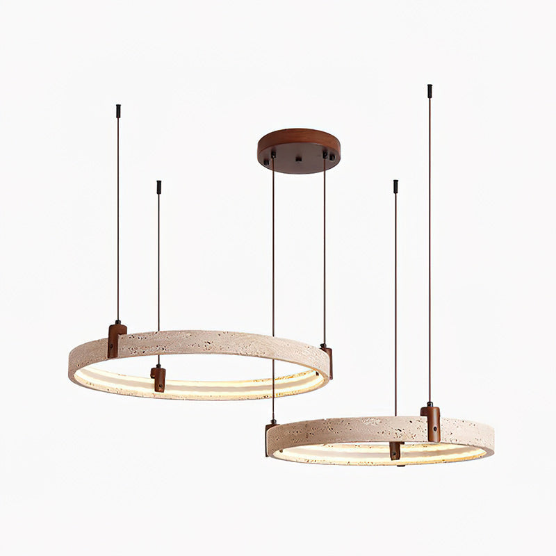 Travertine Ring Chandelier With Walnut Wood And Integrated LED