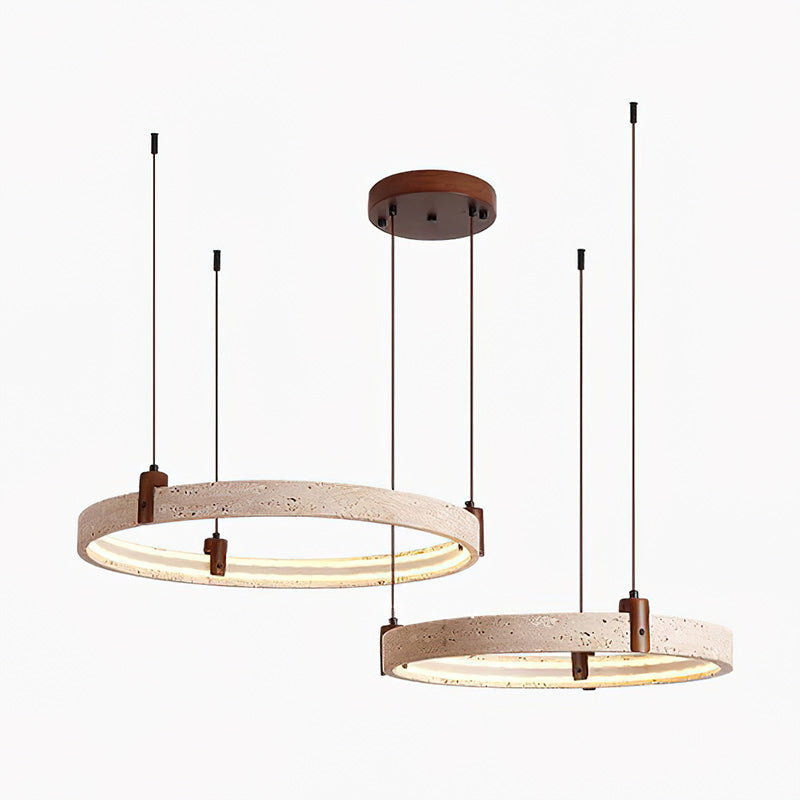Travertine Ring Chandelier With Walnut Wood And Integrated LED