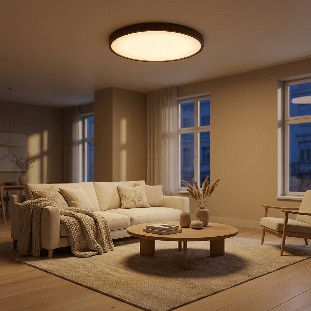 Dark Wood Ceiling Light From Aurel With Natural Light Look For Warm, Calm Interiors