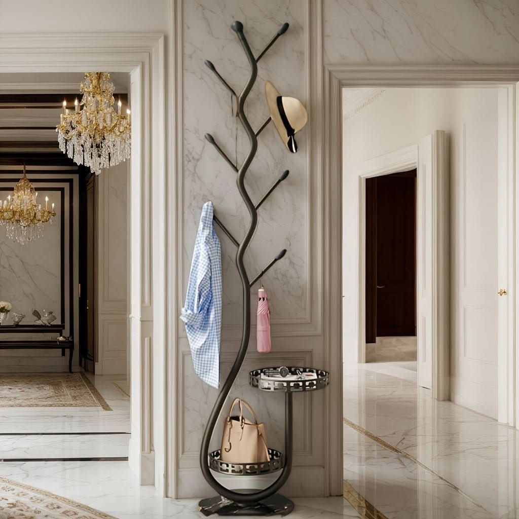 Standalone Black Metal Coat Rack With Branch Design For Hallway And Bedroom
