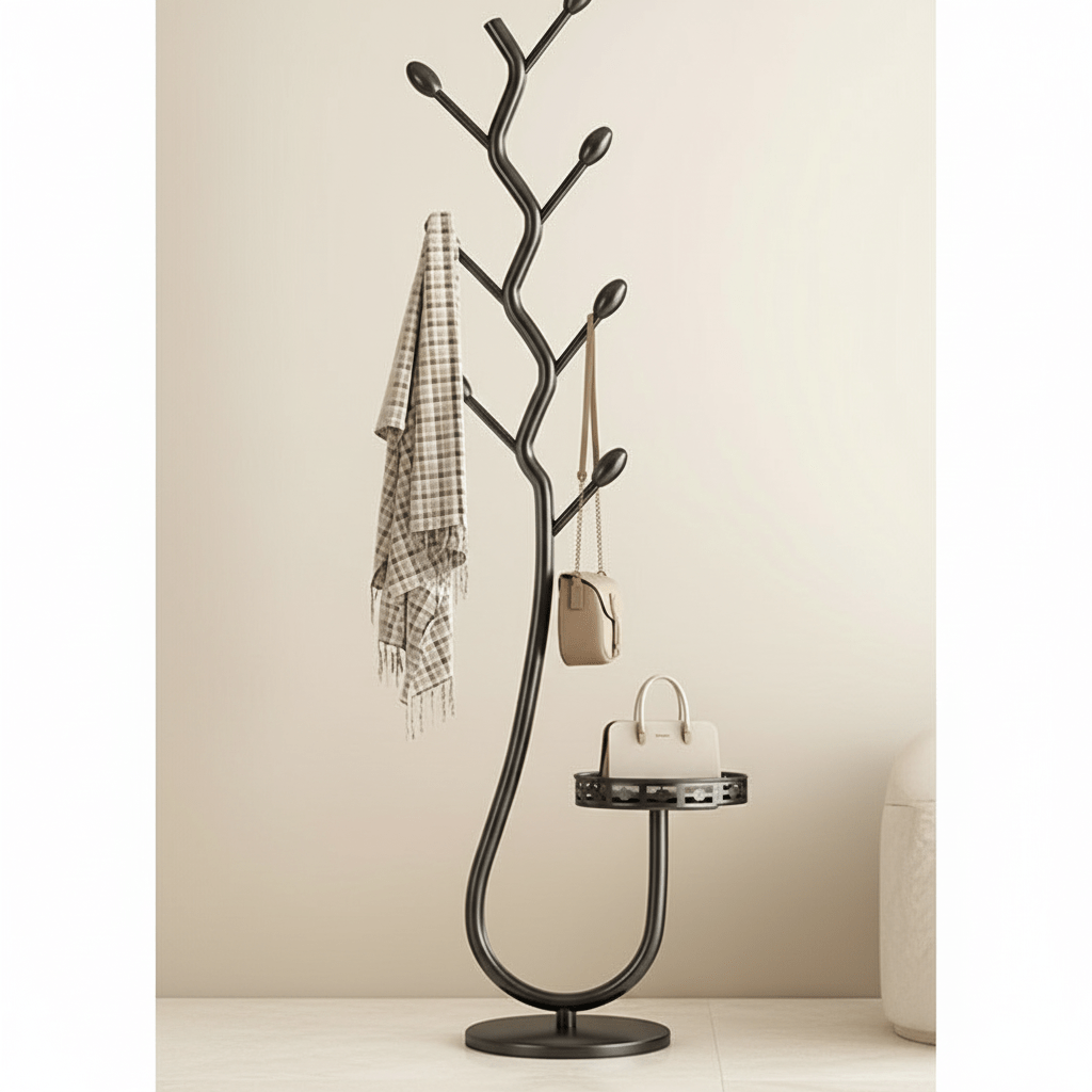Standalone Black Metal Coat Rack With Branch Design For Hallway And Bedroom