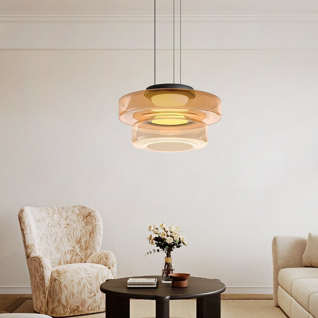 Zenor Amber Glass Layered Pendant Lamp For Dining Room And Living Room