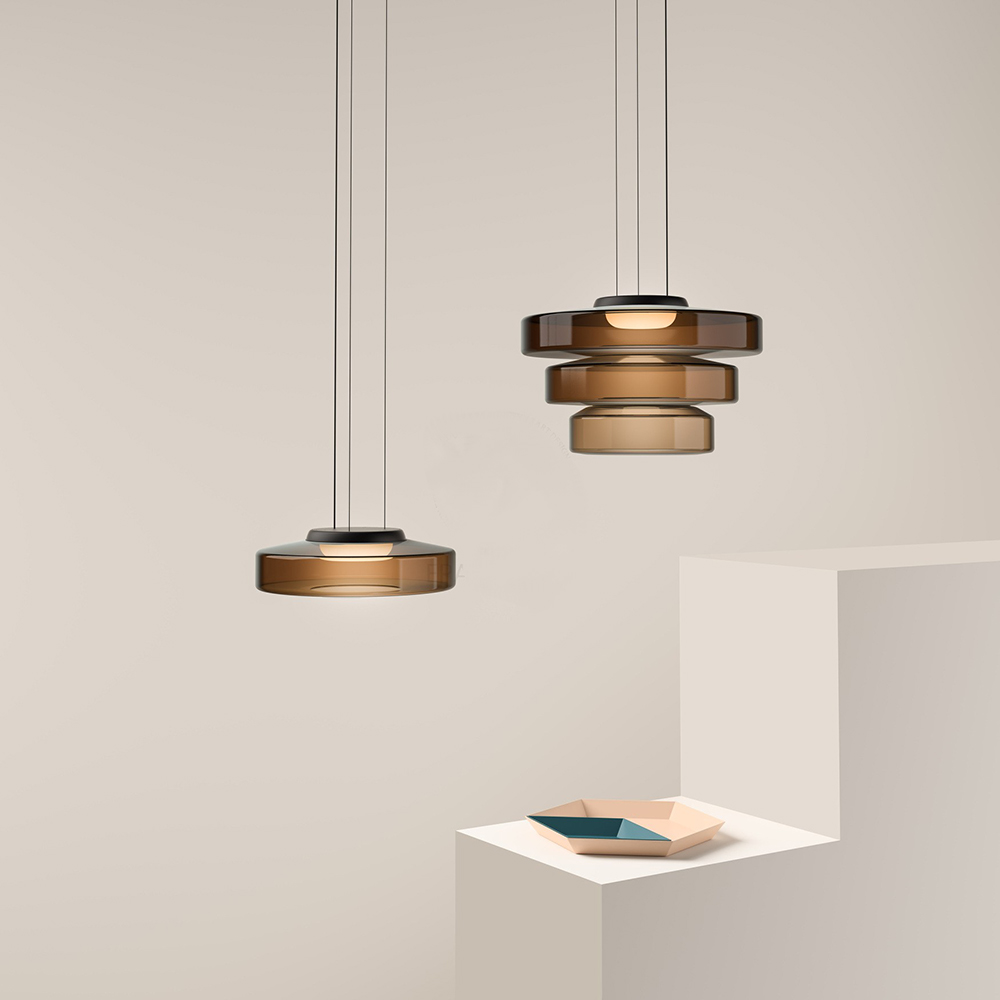 Zenor Amber Glass Layered Pendant Lamp For Dining Room And Living Room