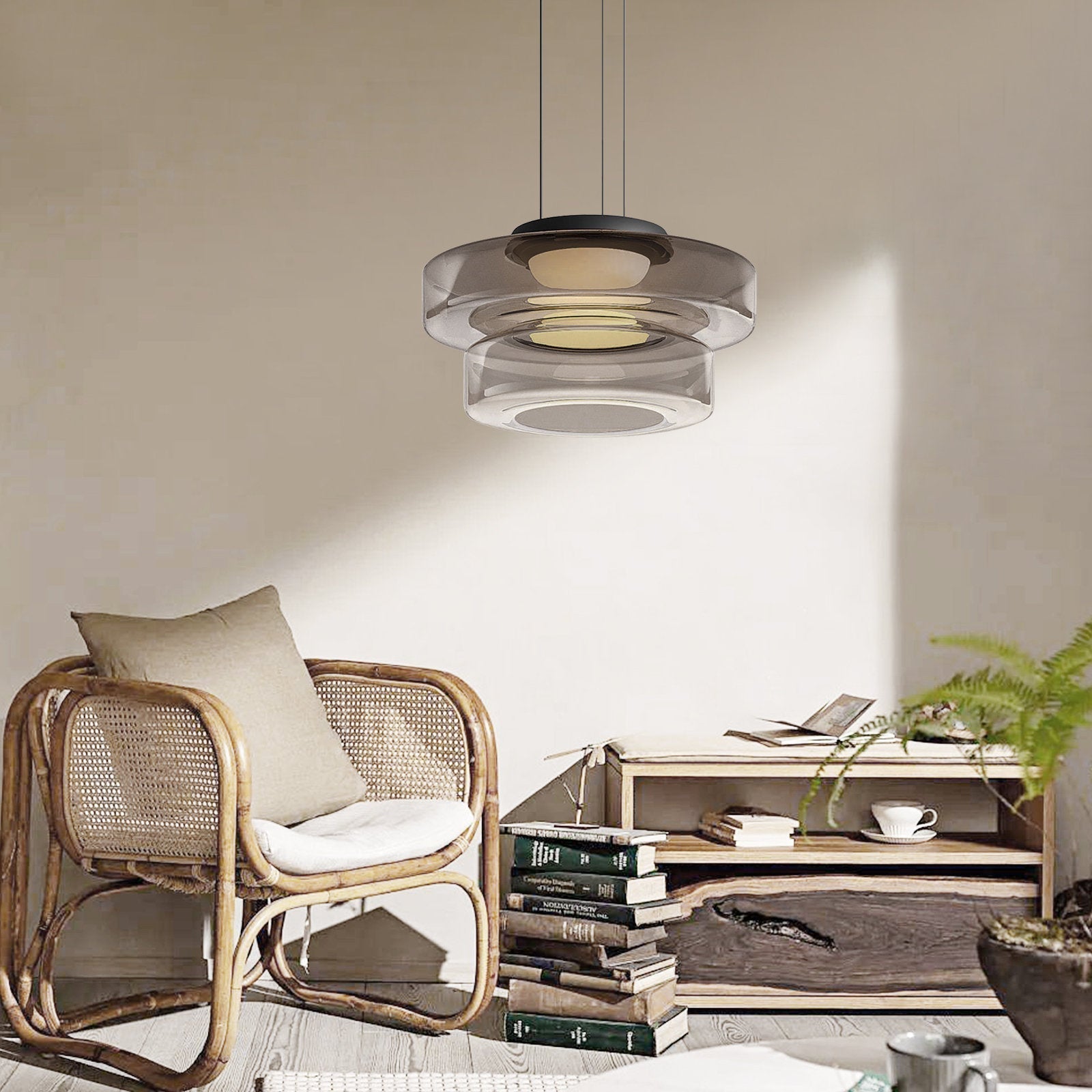 Zenor Amber Glass Layered Pendant Lamp For Dining Room And Living Room