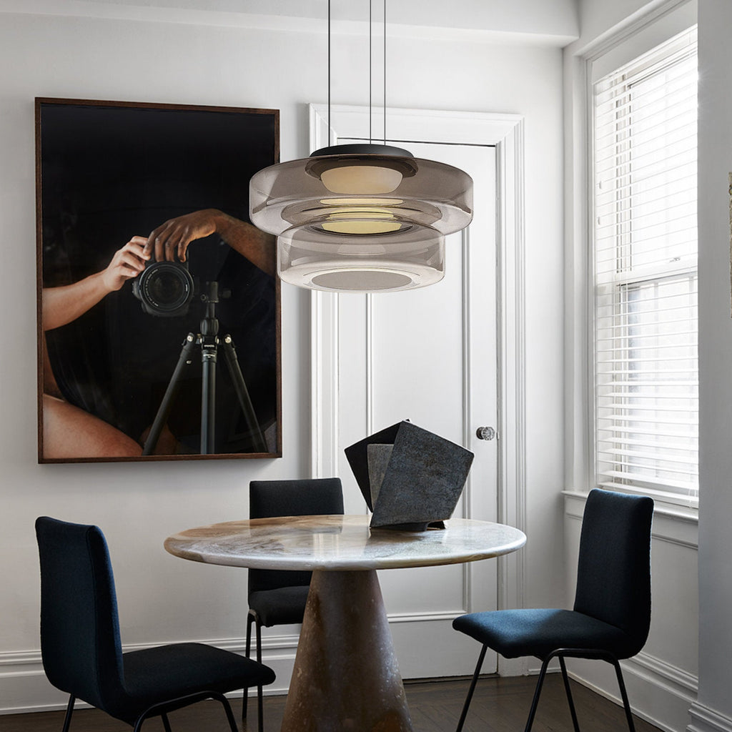 Zenor Amber Glass Layered Pendant Lamp For Dining Room And Living Room