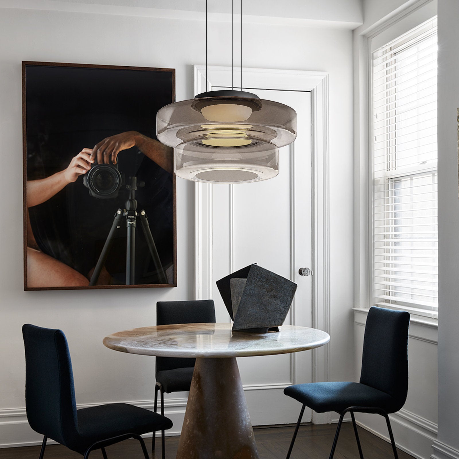 Zenor Amber Glass Layered Pendant Lamp For Dining Room And Living Room