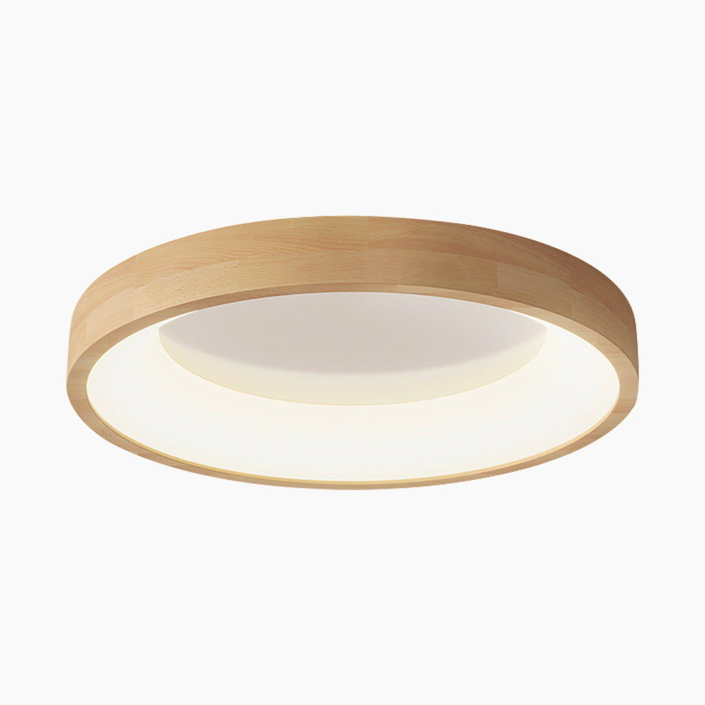 Natural Wood Finish Circular LED Flush Mount Ceiling Light With Integrated LED And Acrylic Diffuser