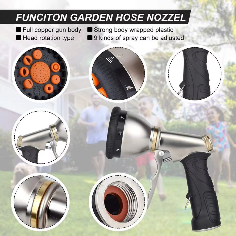NozzleJet Hose Nozzle — Nine Spray Patterns, Single-Finger Thumb Lever