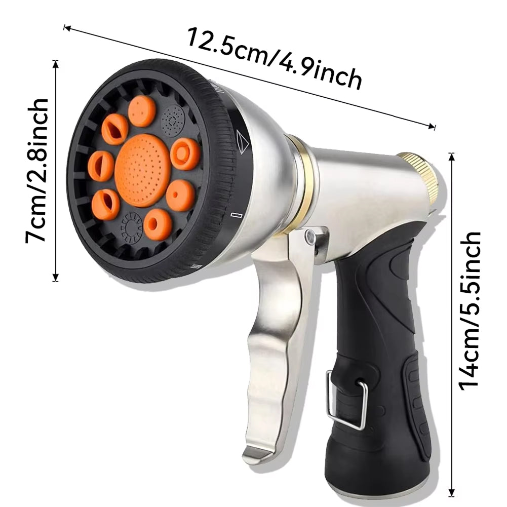 NozzleJet Hose Nozzle — Nine Spray Patterns, Single-Finger Thumb Lever