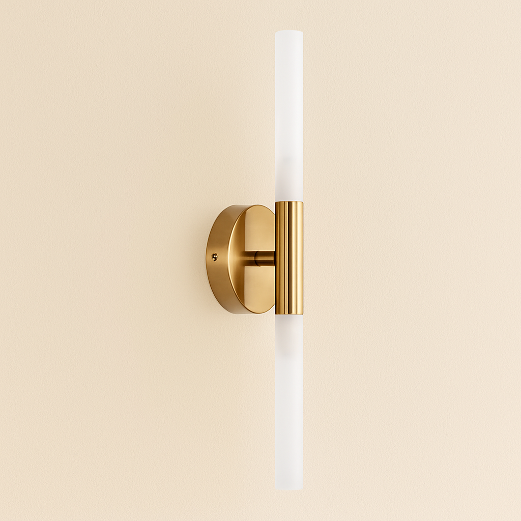 Aurea Elegant Vertical Slim Brass Wall Light For Modern Interior Spaces And Hallways