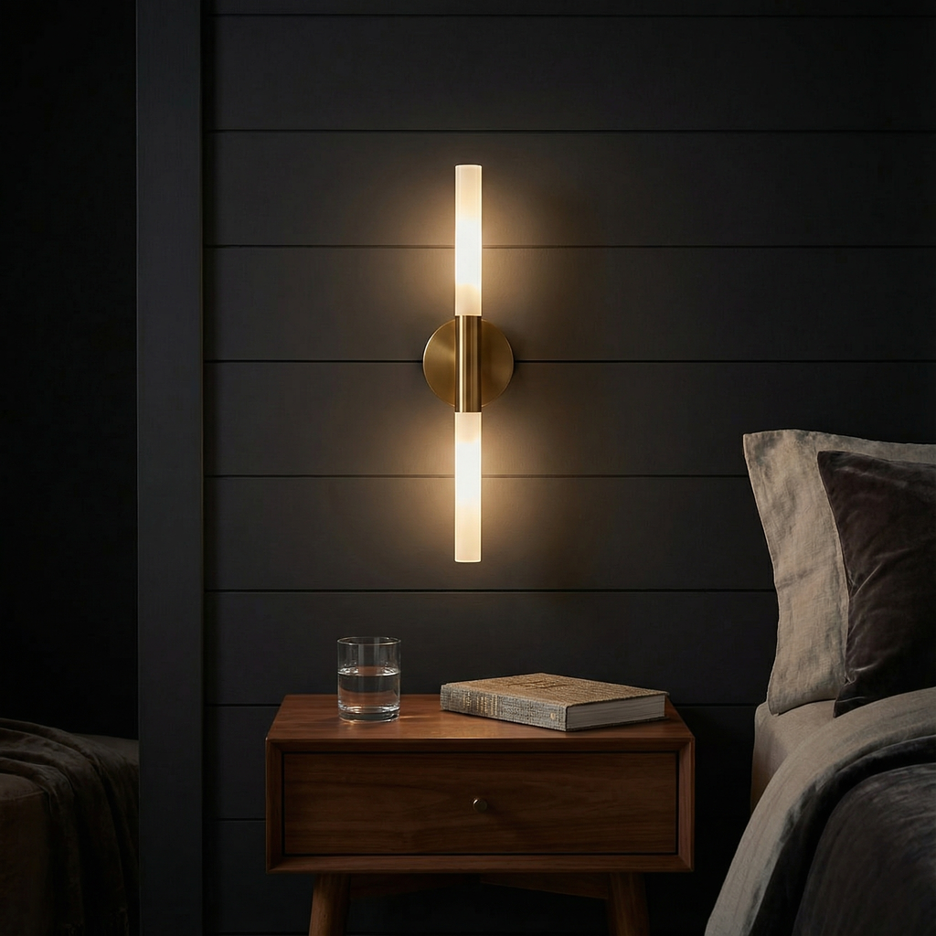 Aurea Elegant Vertical Slim Brass Wall Light For Modern Interior Spaces And Hallways