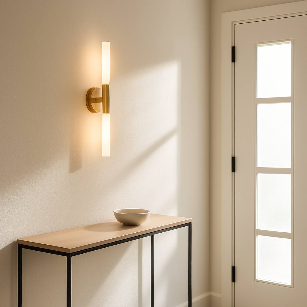 Aurea Elegant Vertical Slim Brass Wall Light For Modern Interior Spaces And Hallways