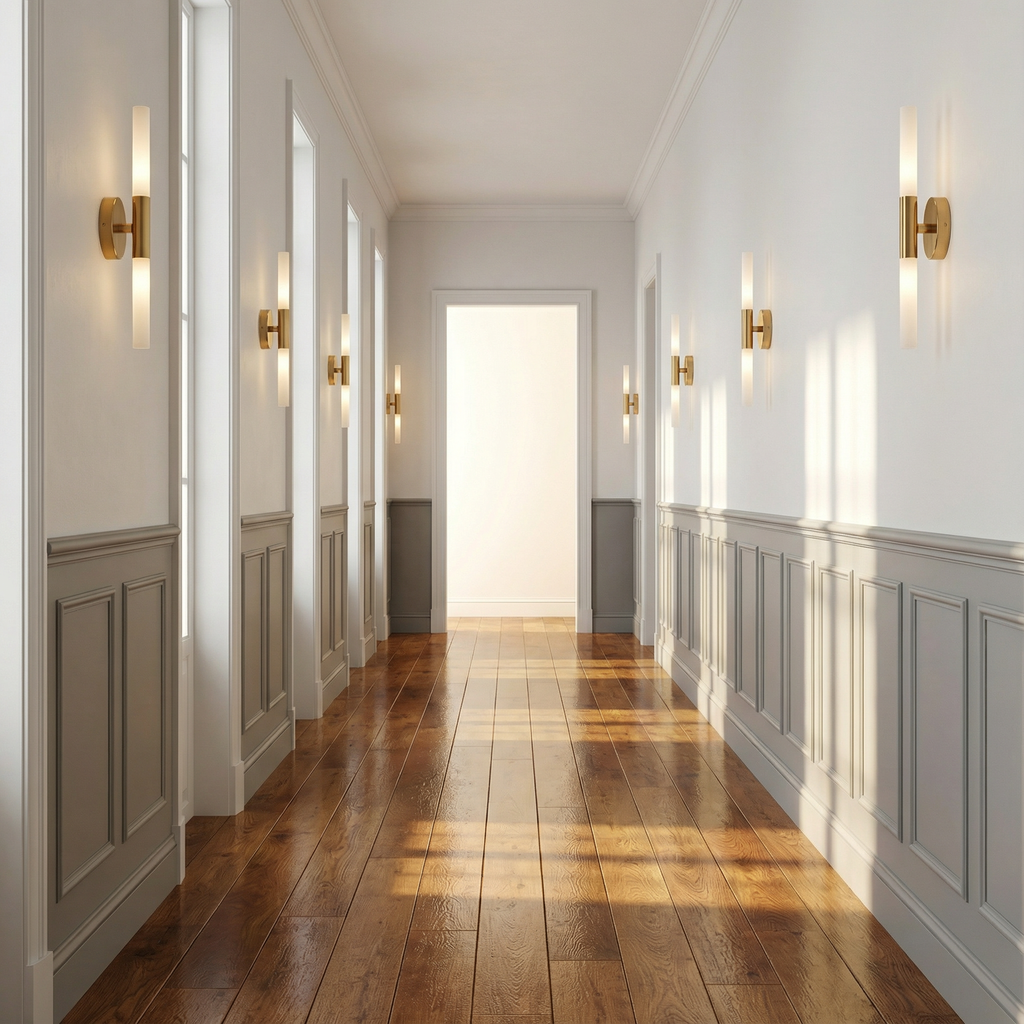Aurea Elegant Vertical Slim Brass Wall Light For Modern Interior Spaces And Hallways