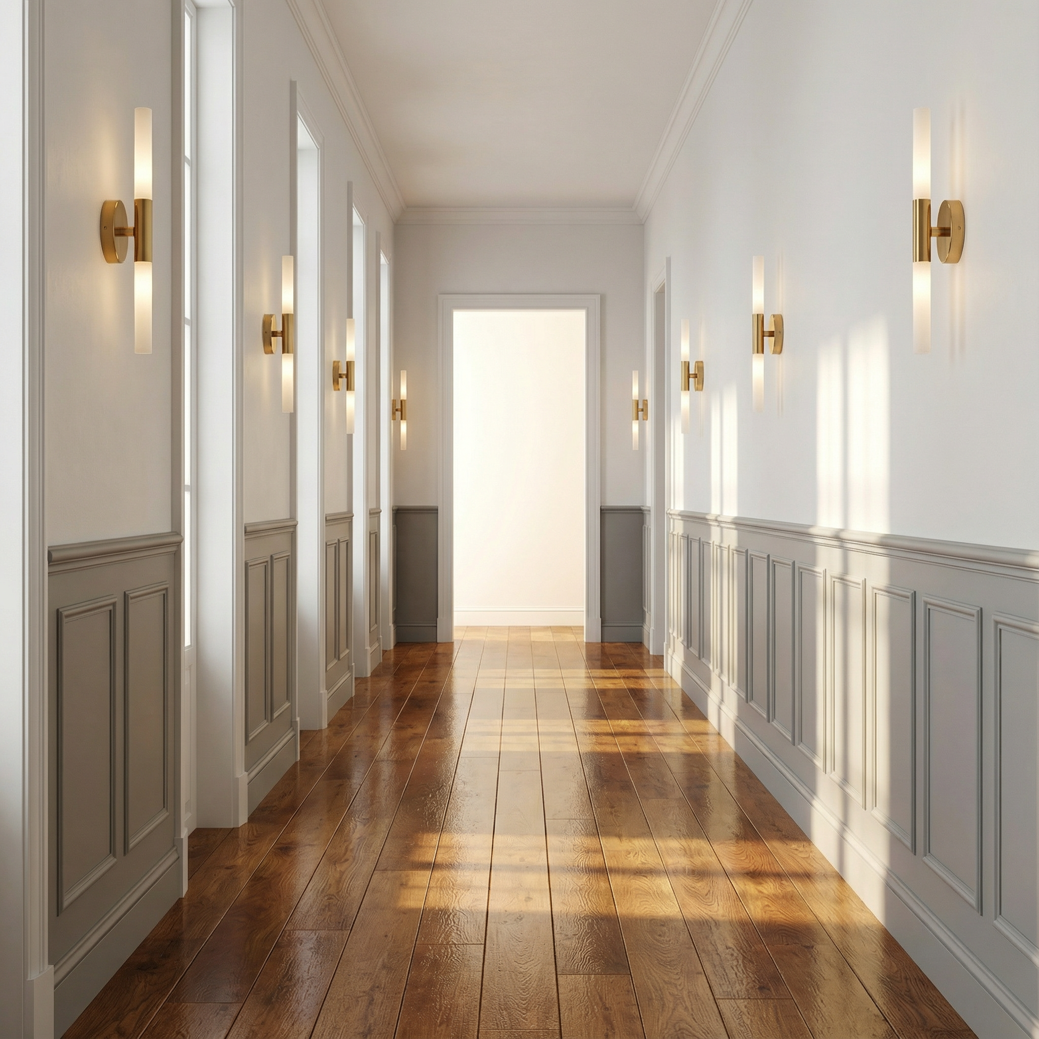 Aurea Elegant Vertical Slim Brass Wall Light For Modern Interior Spaces And Hallways