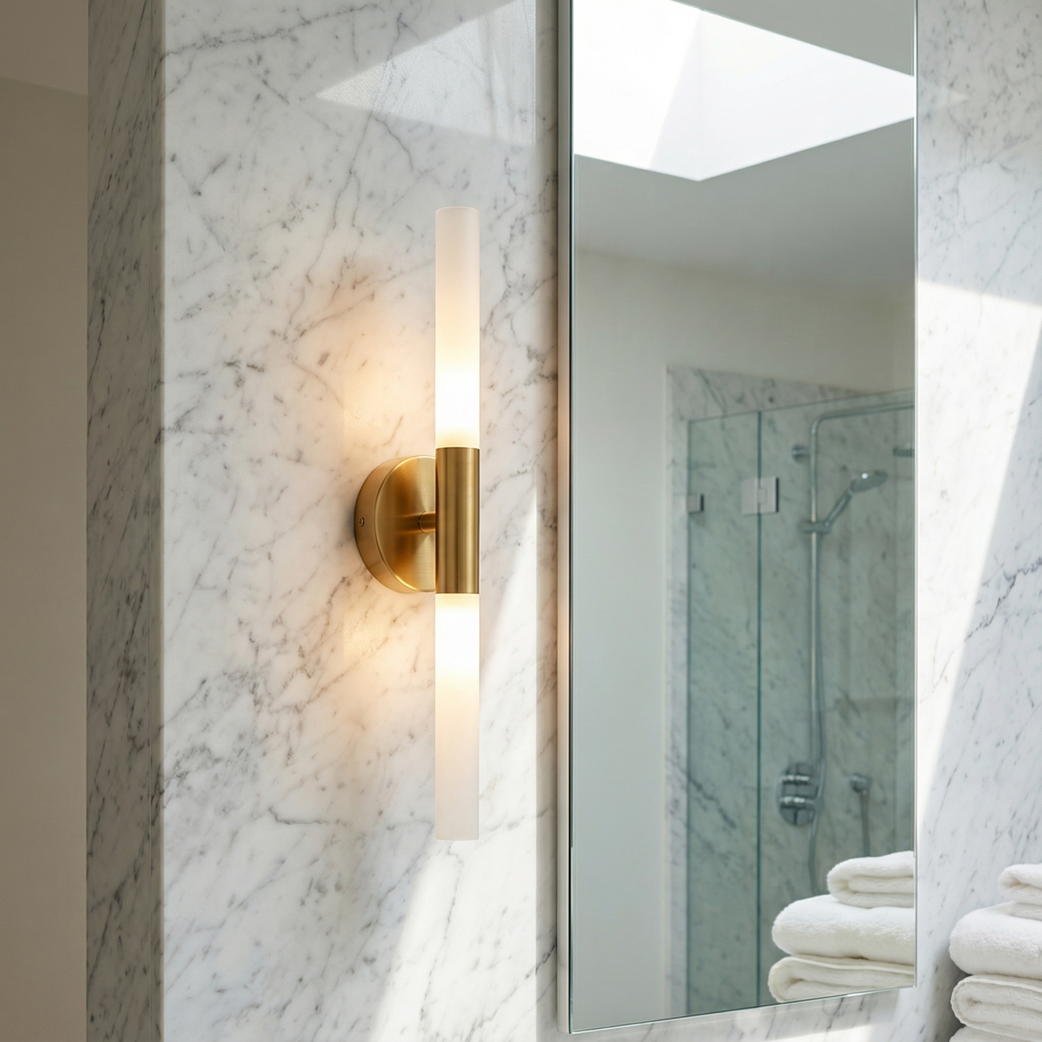Aurea Elegant Vertical Slim Brass Wall Light For Modern Interior Spaces And Hallways