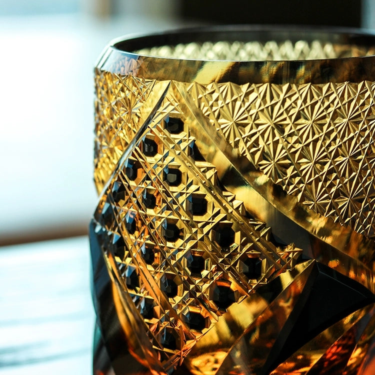 Whiskey Glass Edo Kiriko Dark Knight Handmade Dark Amber Japanese Crystal Box
