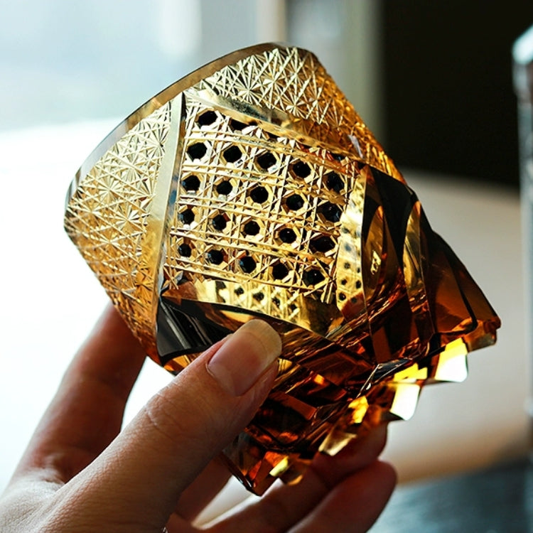 Whiskey Glass Edo Kiriko Dark Knight Handmade Dark Amber Japanese Crystal Box