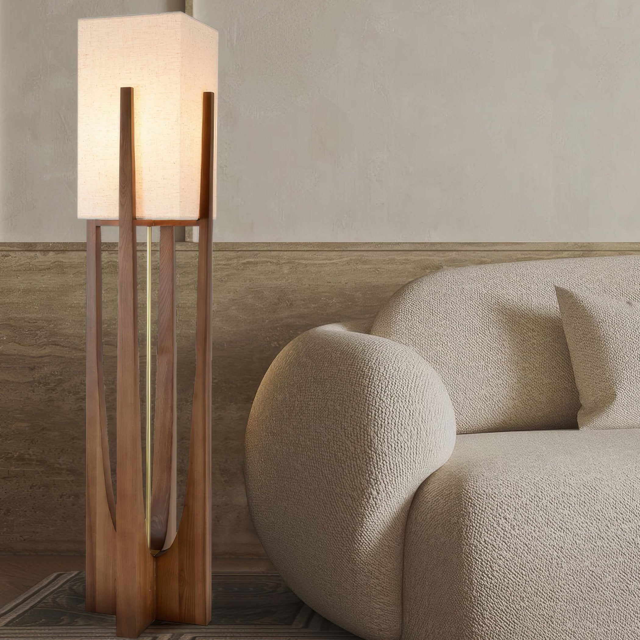 Caelum Walnut Wood Floor Lamp Featuring Linen Shade In Living Rooms Timeless Edition