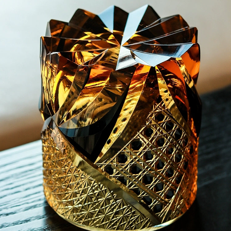 Whiskey Glass Edo Kiriko Dark Knight Handmade Dark Amber Japanese Crystal Box