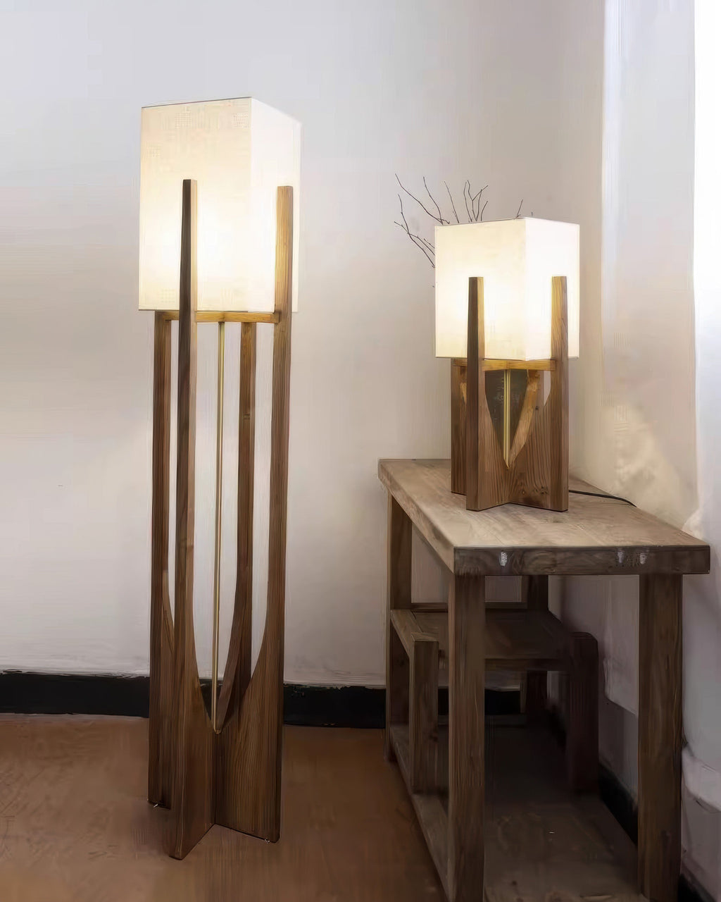 Caelum Walnut Wood Floor Lamp Featuring Linen Shade In Living Rooms Timeless Edition