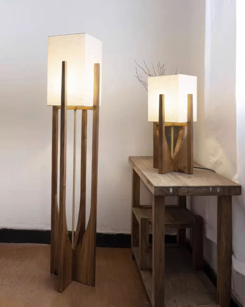Caelum Walnut Wood Floor Lamp Featuring Linen Shade In Living Rooms Timeless Edition