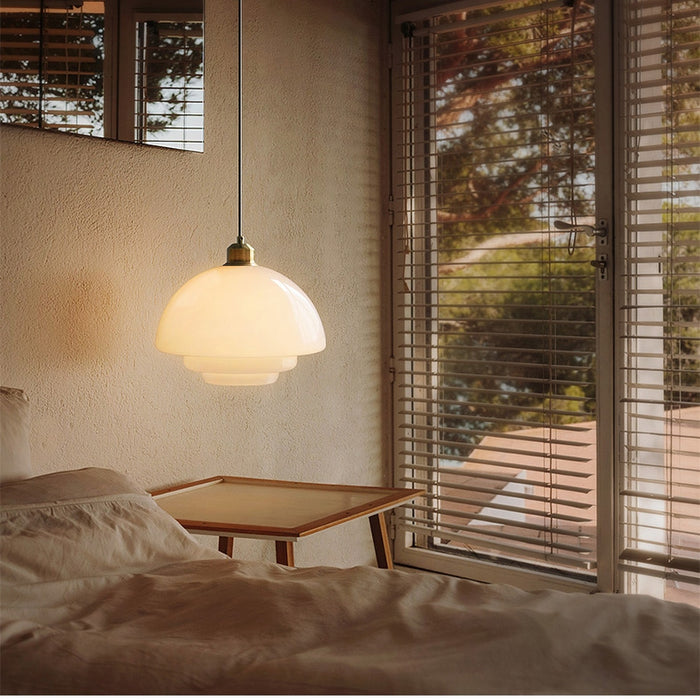 Astria Pendant Light In Ivory Glass Shade For Classic 1950s Interior Decor Style