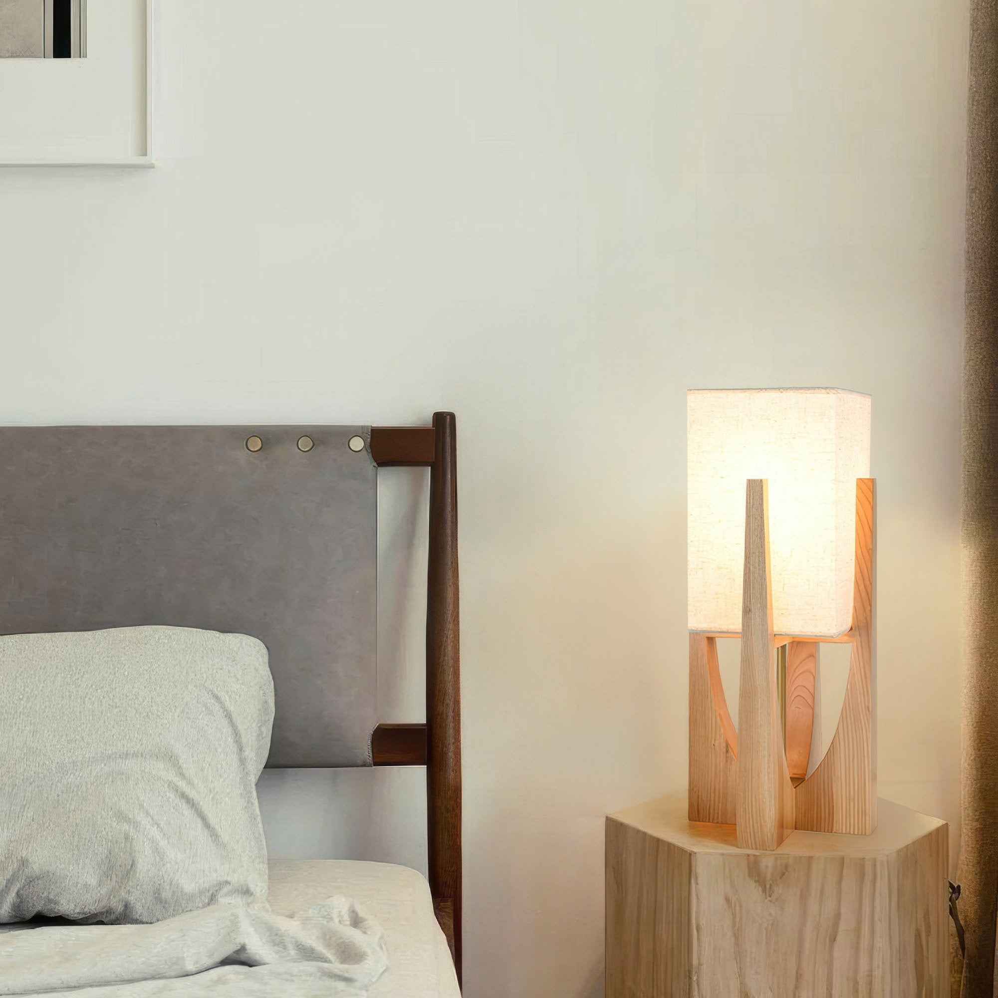 Caelum Walnut Wood Floor Lamp Featuring Linen Shade In Living Rooms Timeless Edition