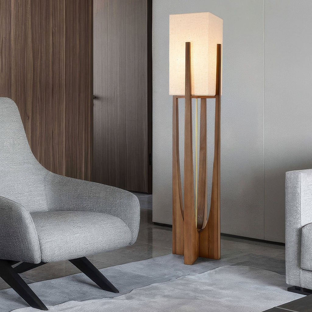 Caelum Walnut Wood Floor Lamp Featuring Linen Shade In Living Rooms Timeless Edition