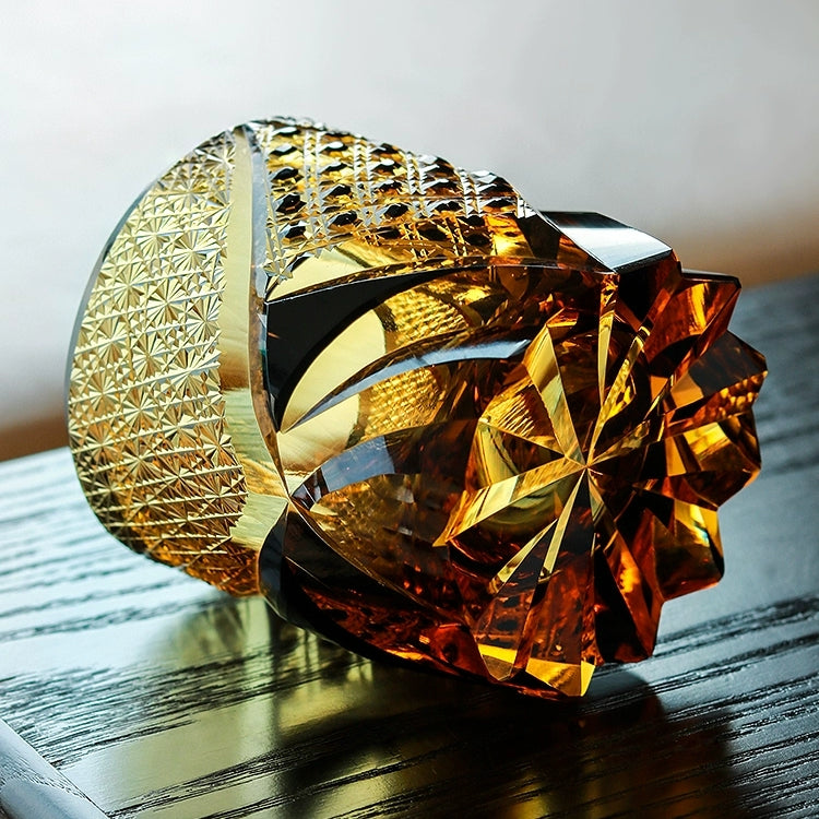 Whiskey Glass Edo Kiriko Dark Knight Handmade Dark Amber Japanese Crystal Box