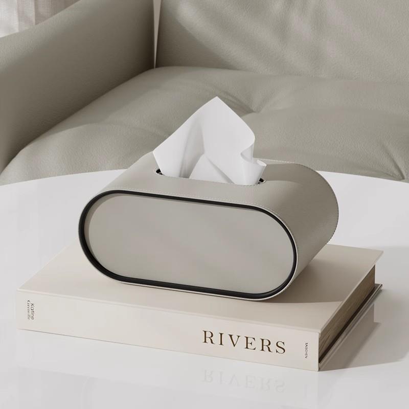 Orange Leather Oval Tissue Box, Desk And Living Room Tissue Holder, Luxury Modern Decor