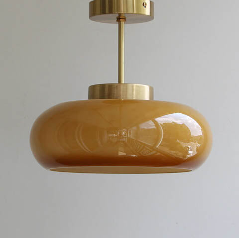 Vintage Yellow Glass Brass Semi Flush LED Ceiling Light Fixture