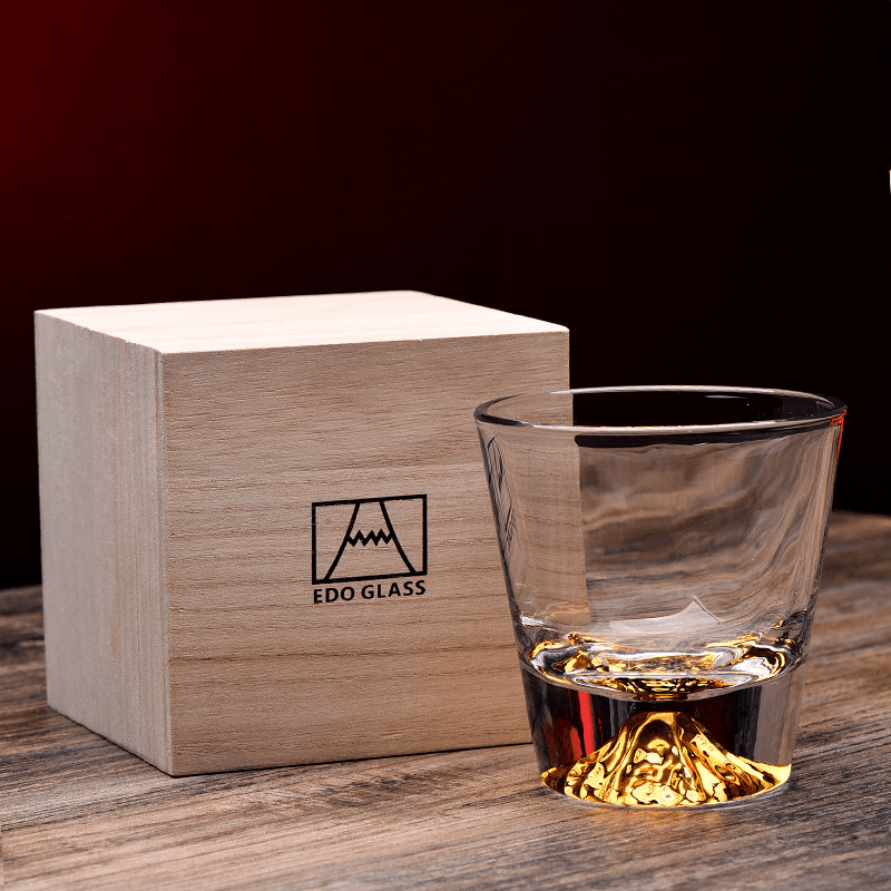 Chamvin Edo Kiriko Whiskey Glass In Crystal Set With Wooden Gift Box