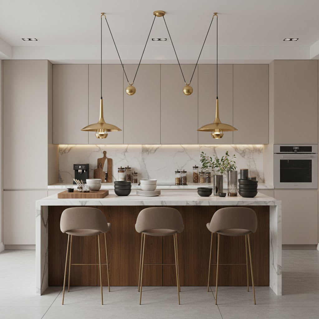 Onos Adjustable Pendant Lamp With Counterweight Ball Vintage Chrome Or Gold Metal