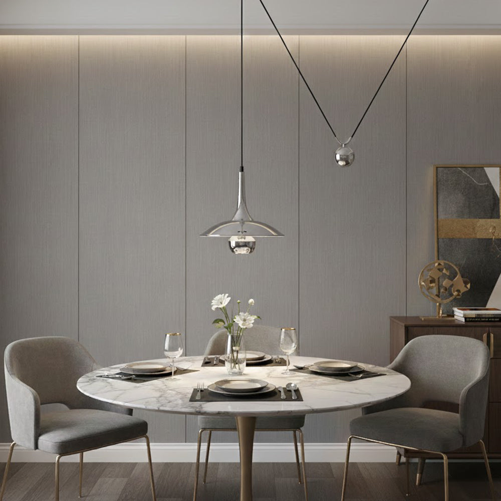 Onos Adjustable Pendant Lamp With Counterweight Ball Vintage Chrome Or Gold Metal