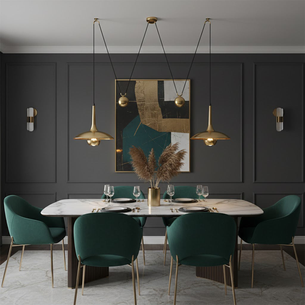 Onos Adjustable Pendant Lamp With Counterweight Ball Vintage Chrome Or Gold Metal