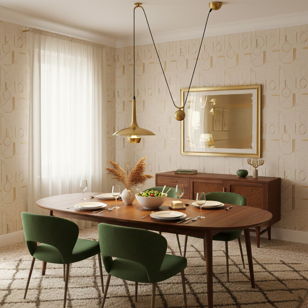 Onos Adjustable Pendant Lamp With Counterweight Ball Vintage Chrome Or Gold Metal