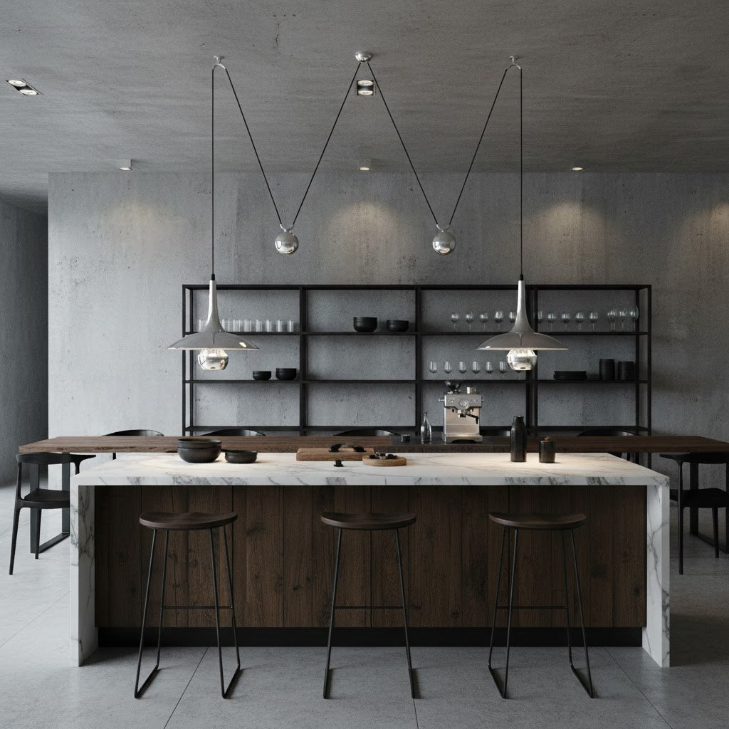 Onos Adjustable Pendant Lamp With Counterweight Ball Vintage Chrome Or Gold Metal