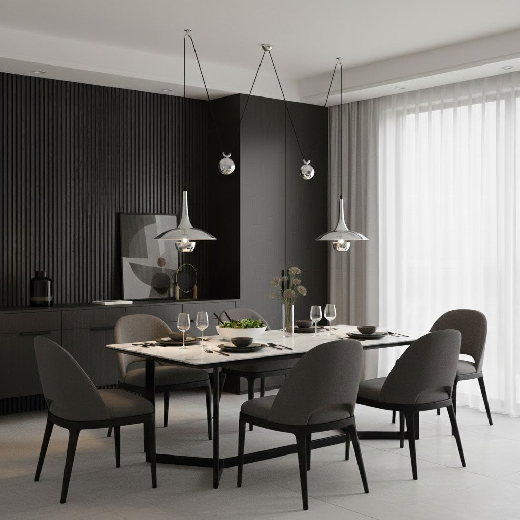 Onos Adjustable Pendant Lamp With Counterweight Ball Vintage Chrome Or Gold Metal