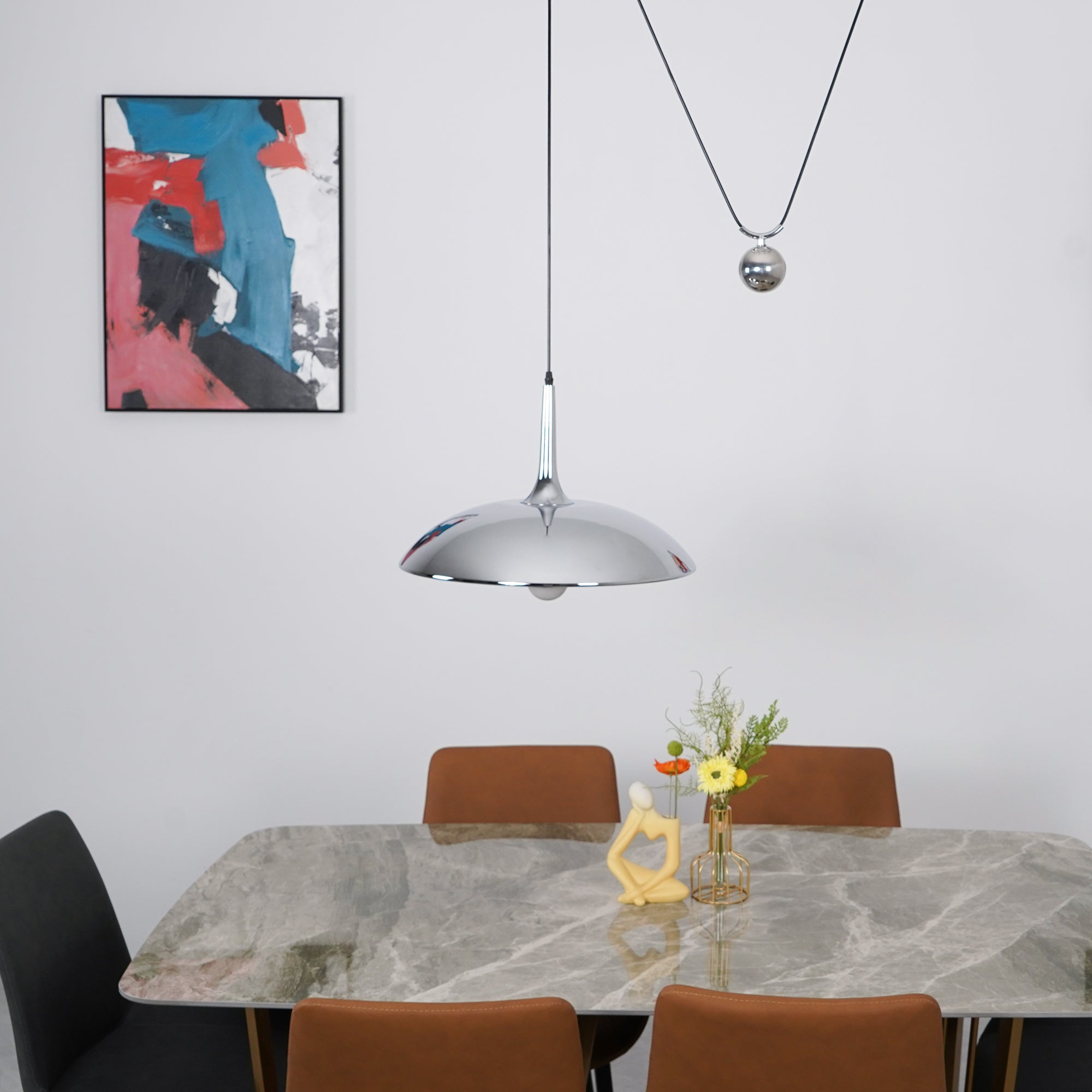 Onos Adjustable Pendant Lamp With Counterweight Ball Vintage Chrome Or Gold Metal