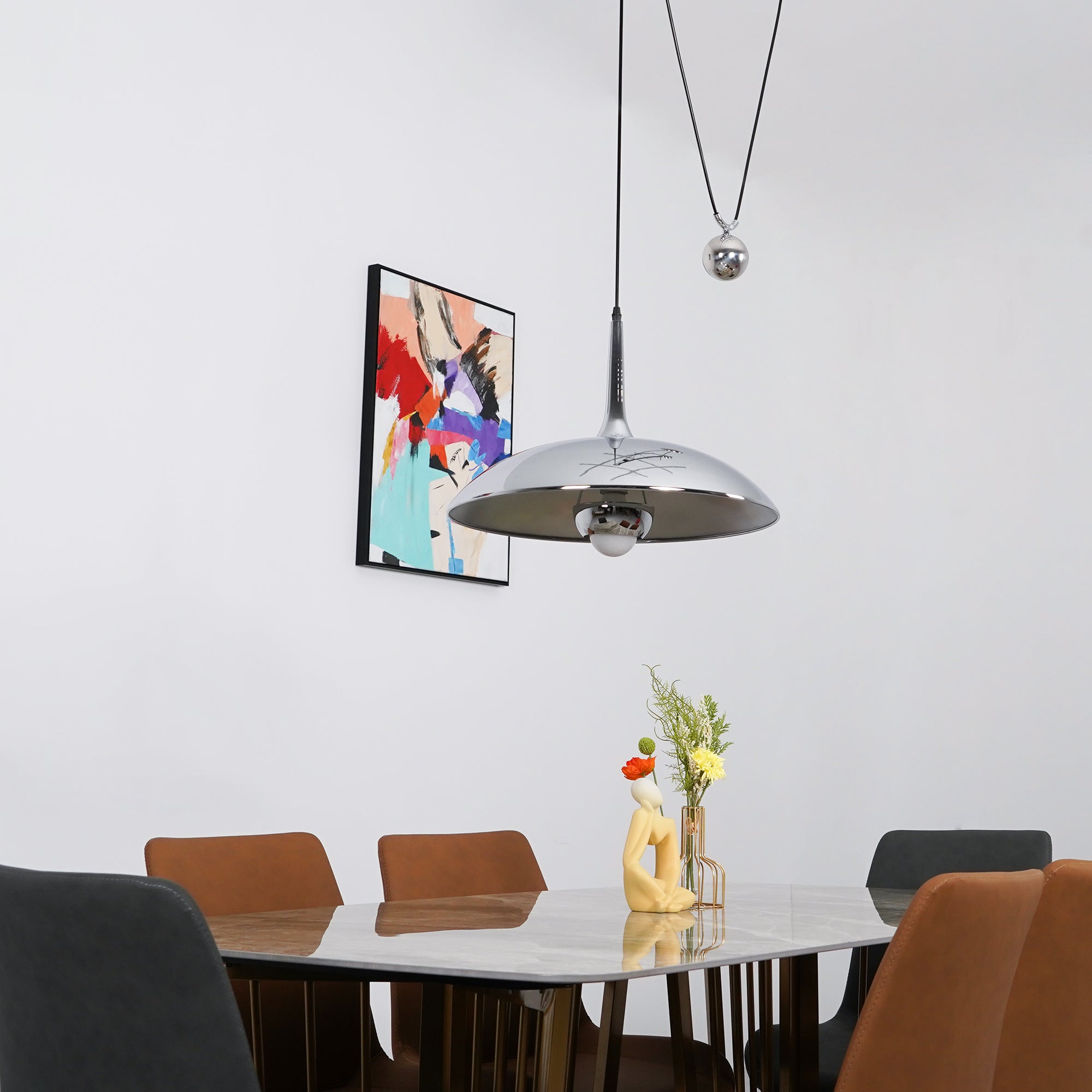 Onos Adjustable Pendant Lamp With Counterweight Ball Vintage Chrome Or Gold Metal