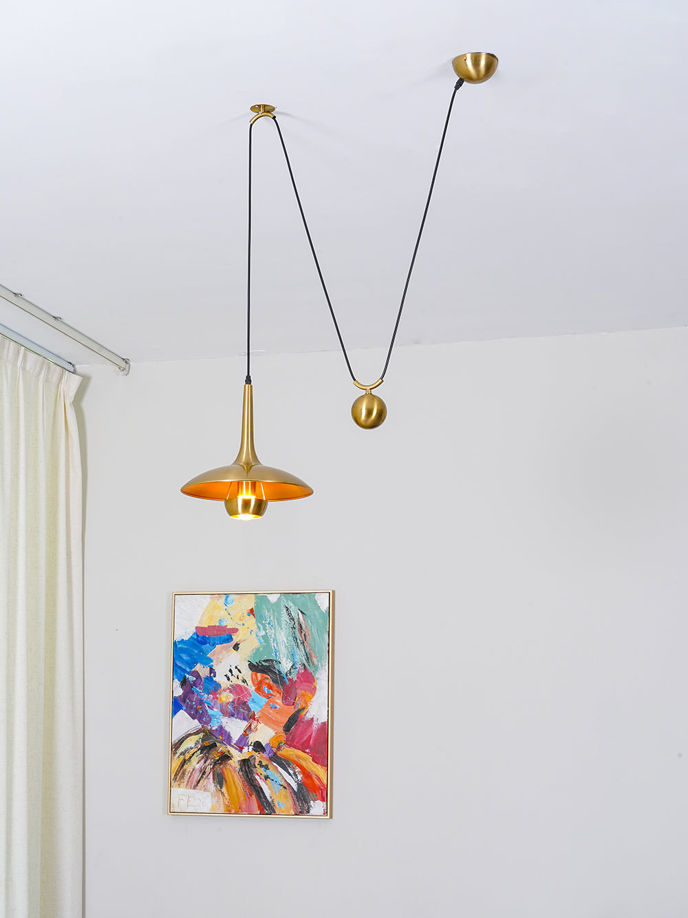 Onos Adjustable Pendant Lamp With Counterweight Ball Vintage Chrome Or Gold Metal