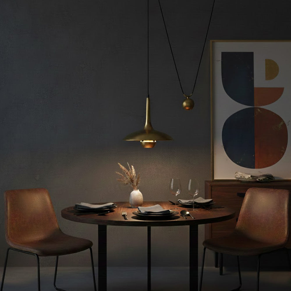 Onos Adjustable Pendant Lamp With Counterweight Ball Vintage Chrome Or Gold Metal