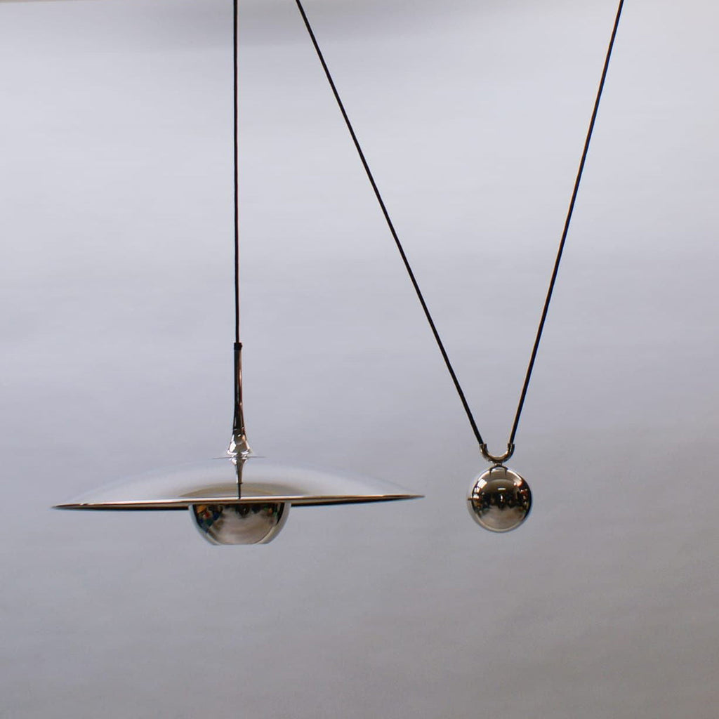 Onos Adjustable Pendant Lamp With Counterweight Ball Vintage Chrome Or Gold Metal