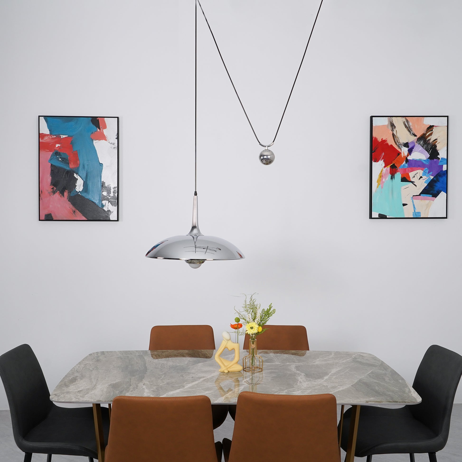 Onos Adjustable Pendant Lamp With Counterweight Ball Vintage Chrome Or Gold Metal