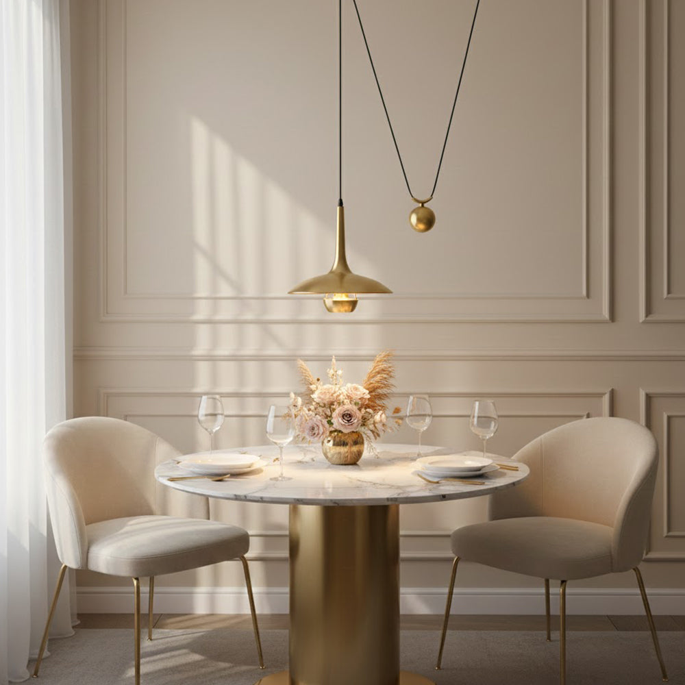 Onos Adjustable Pendant Lamp With Counterweight Ball Vintage Chrome Or Gold Metal