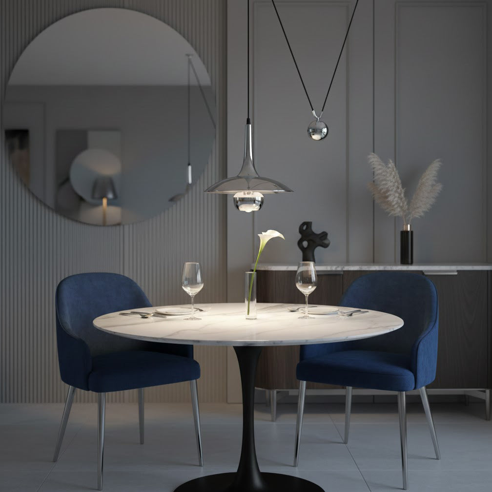 Onos Adjustable Pendant Lamp With Counterweight Ball Vintage Chrome Or Gold Metal