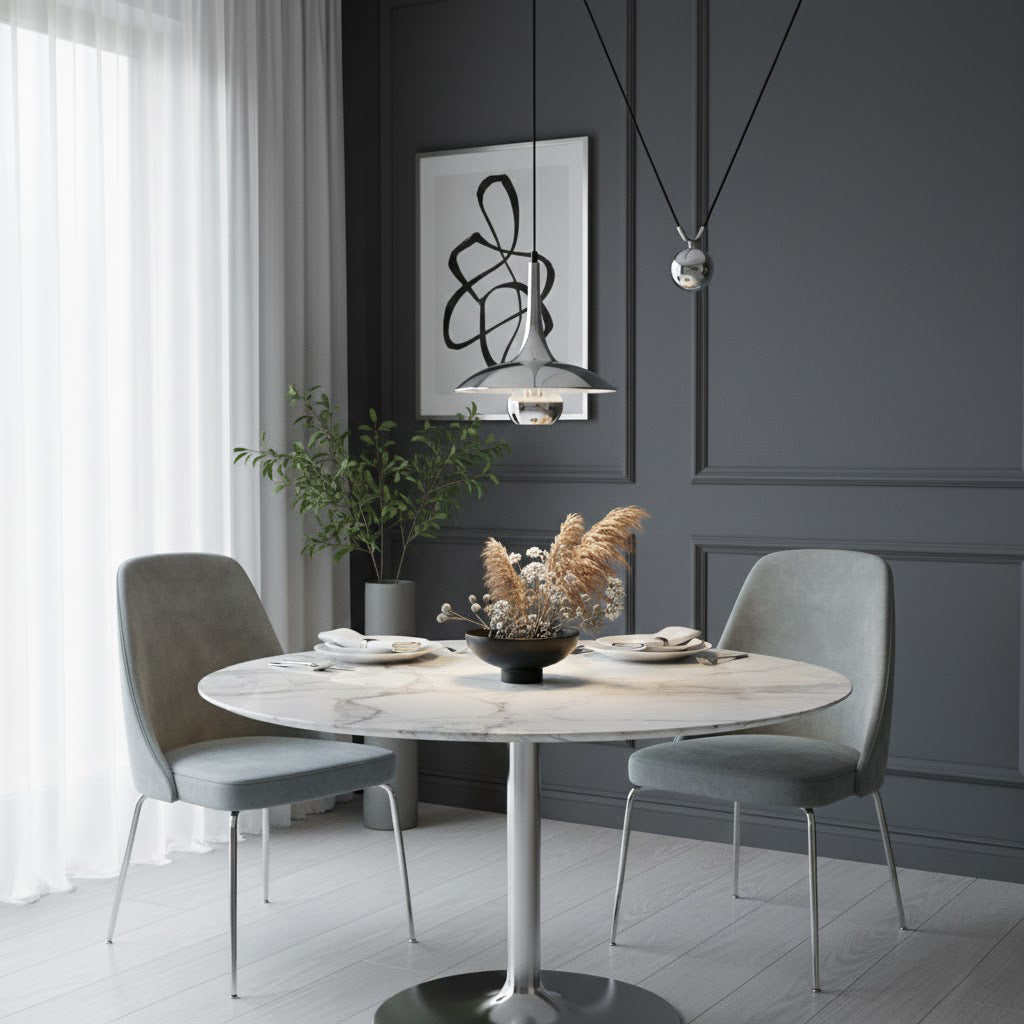 Onos Adjustable Pendant Lamp With Counterweight Ball Vintage Chrome Or Gold Metal