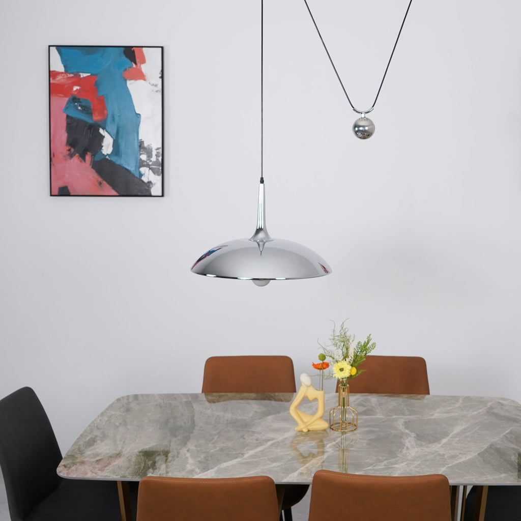 Industrial Counterweight Pendant Lamp, Adjustable Metal Pendant Light In Chrome Or Gold